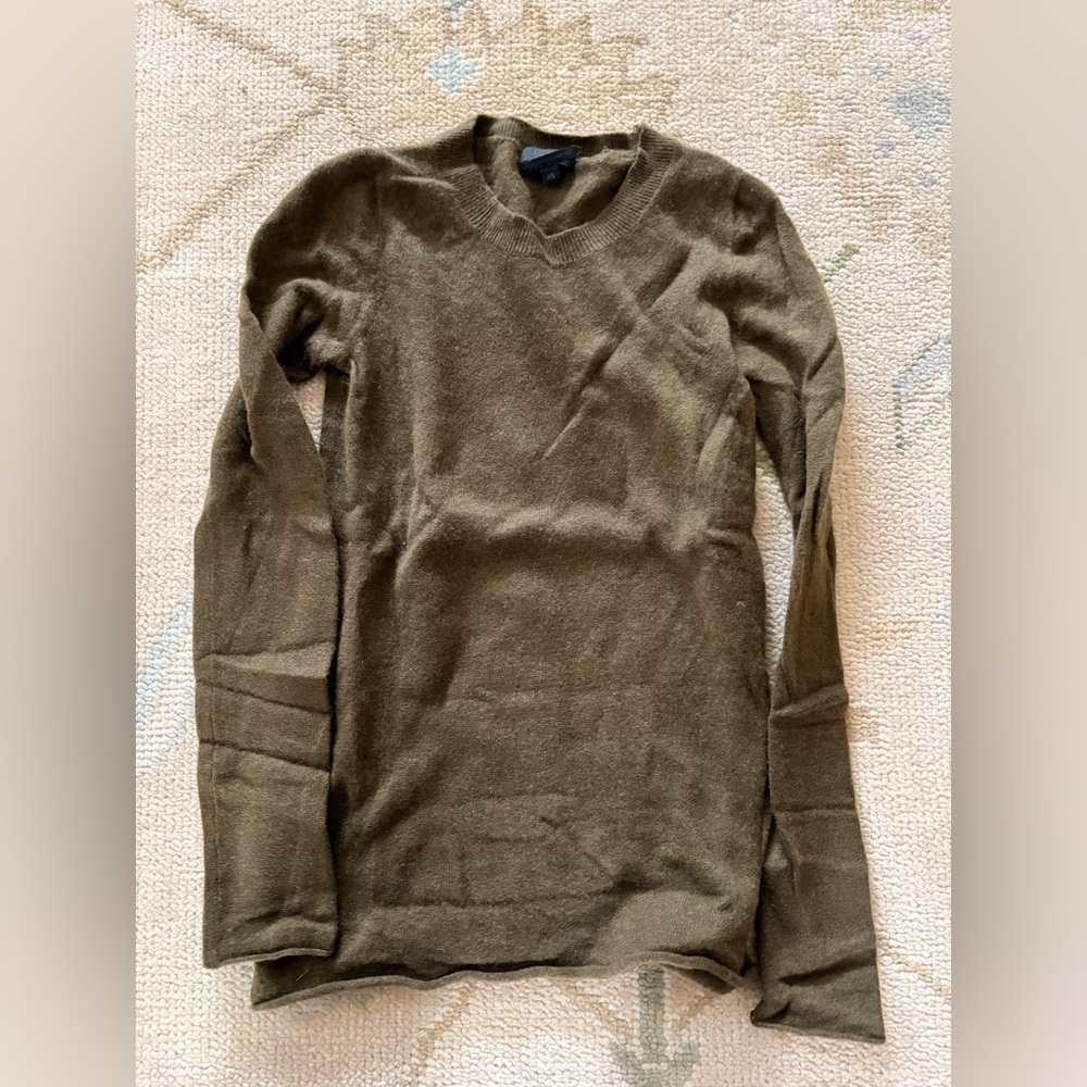 J. Crew Olive Green Cashmere Crewneck Sweater
